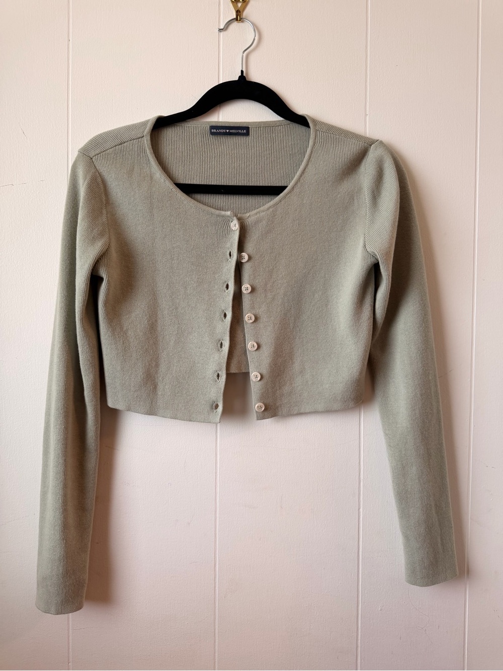Brandy Melville Cropped Sage Green Button-Up Cardigan